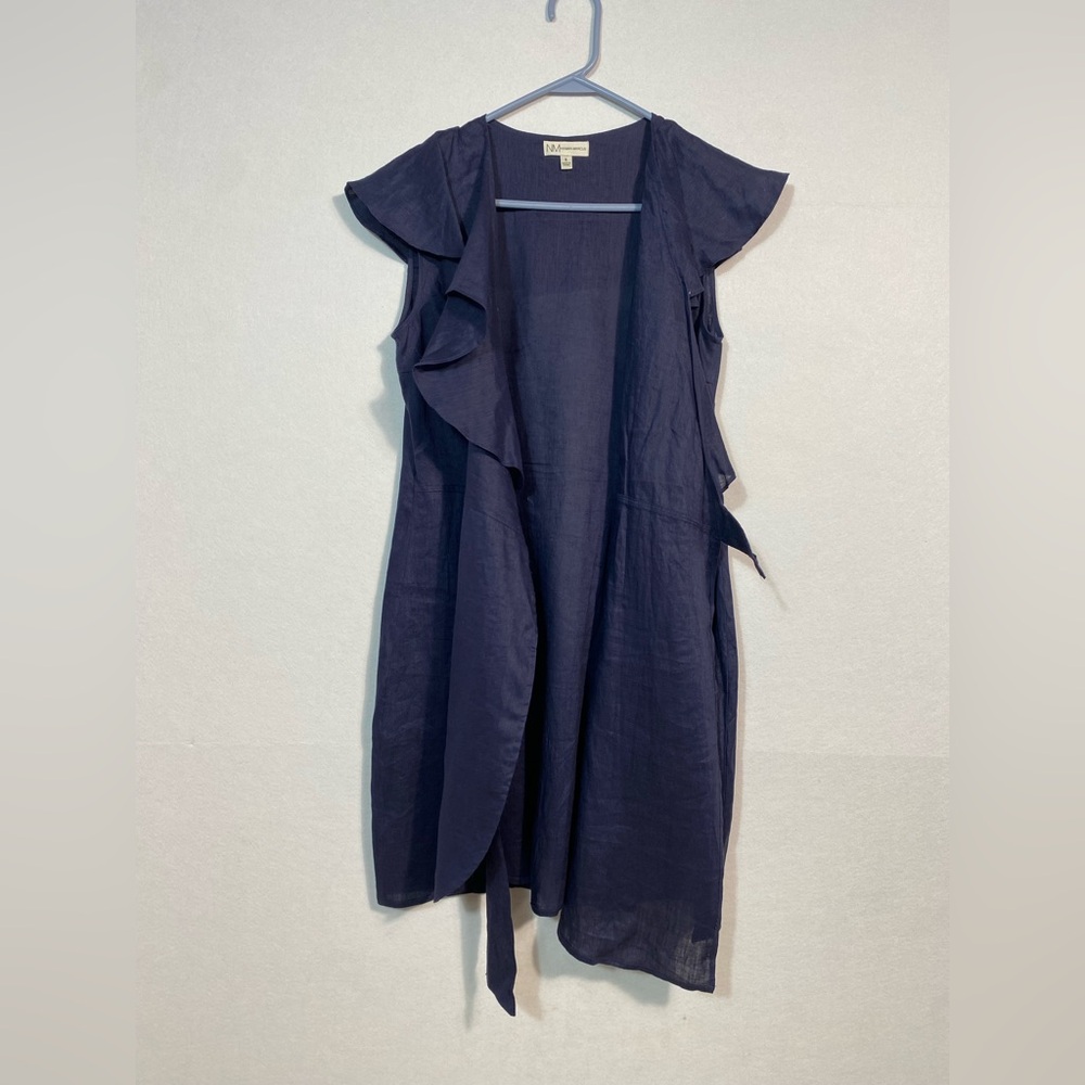 Neiman Marcus Navy Linen Wrap Dress size small - Picture 9 of 11